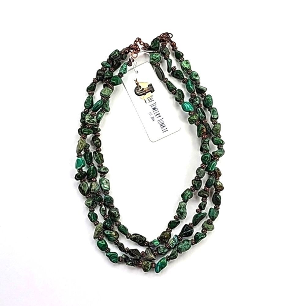Triple Strand Natural Turquoise & Copper Collar‎ Necklace NWT